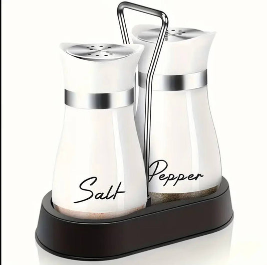 Seasoning glass salt and pepper shake set with holder