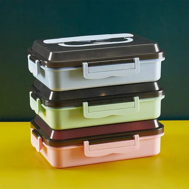 Dish Combo set with 3 Grid Stainless Steel Lunch Box With Spoon and Chopsticks and insulated lunch bag