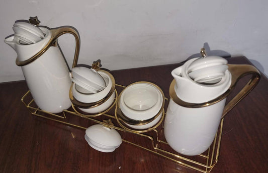 JC7923 - 7pc Acar ceramic golden  set (2 jugs 840ml ; 2 sugar dishes 220ml; air tight lids)