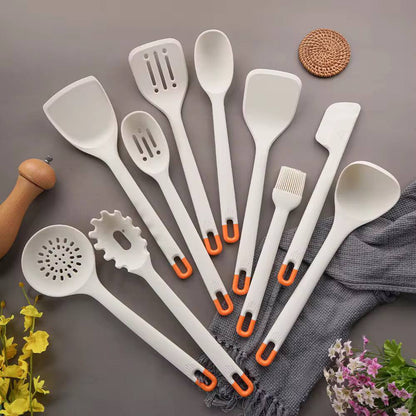 High Temperature resistant heavy duty silicone cooking/serving spoons with hard TPR handles