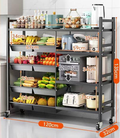 Multifunctional Strong metallic kitchen rack with movable & lockable wheels
