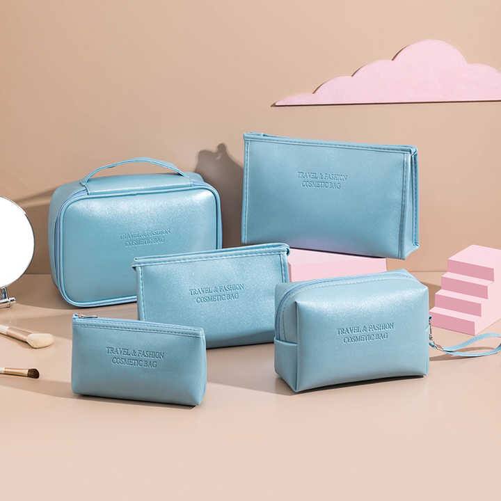 5pcs Vegan leather travel makeup cosmetic bags