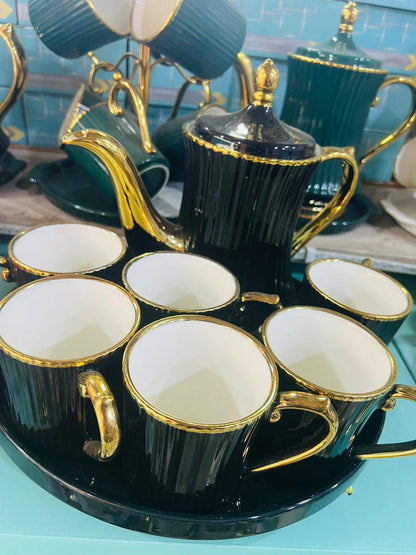 8pcs set ceramic Tea/Coffee sets with rotary trays