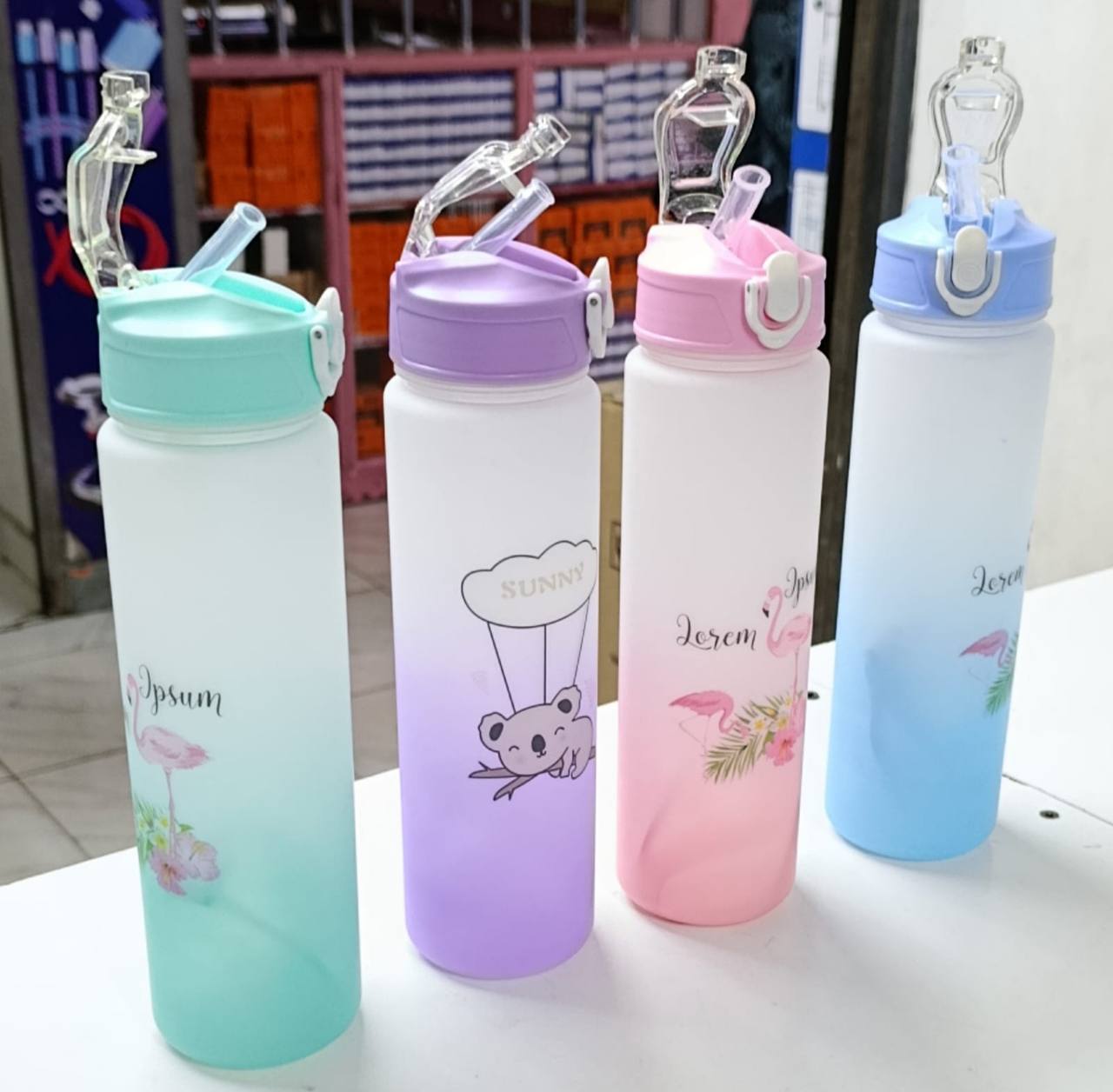 750ML Flamingo Portable Water Bottle Motivational Sports Water bottle with Time Marker Leak-proof Cup for Outdoor Sport Fitness BPA Free