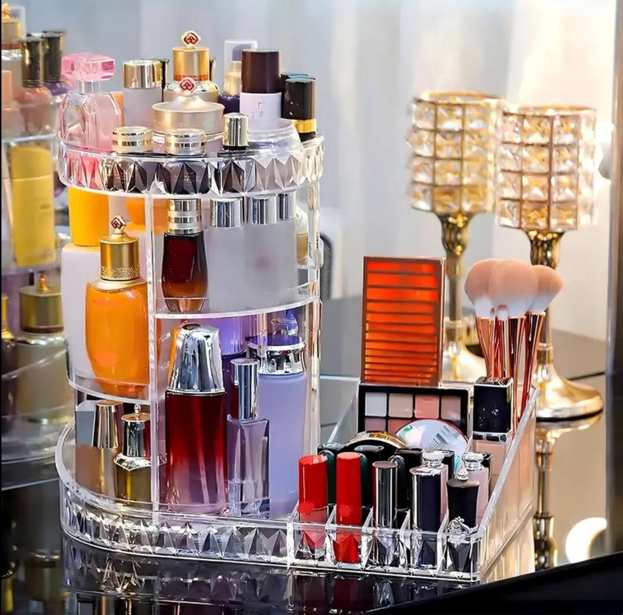 Elevate Your Vanity: Rotating Luxury Cosmetic Organizer