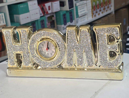 Elegant Glittery "HOME" Tabletop clock decor