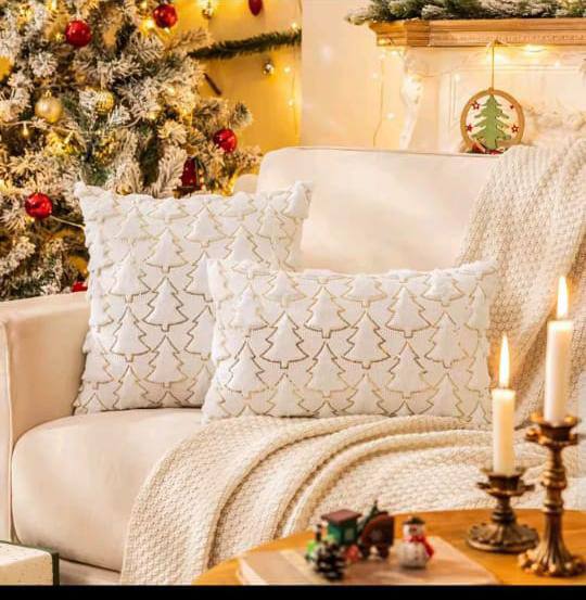 Christmas Tree Glitter Plush Cushion Cover  Home Decor Pillowcase