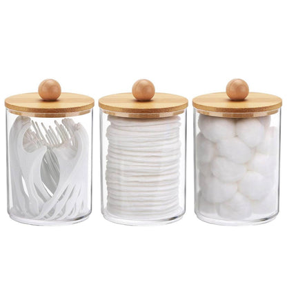 3pcs set acrylic swab storage organizer with Bamboo holder