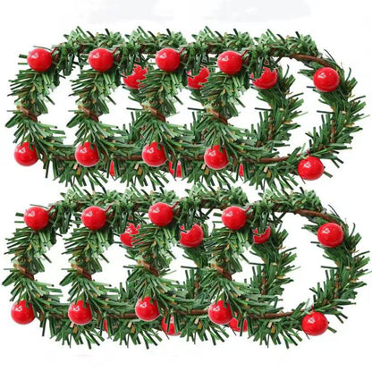 set of 6pcs Christmas Red Fruit PVC Pine Needle Napkin Ring Holders Xmas Table Decoration