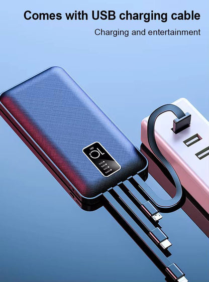 Power bank with 4 cables inbuilt 
Black only