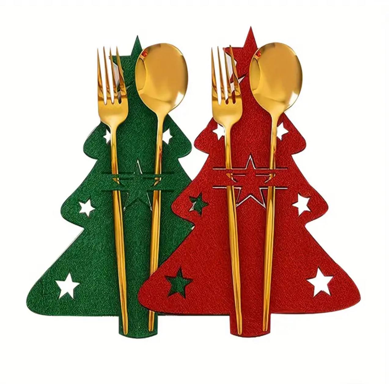 Christmas Cutlery Holder Knife and Fork Pocket Bag Cutlery Cover Star Tree Elk New Year Christmas Party Dinner Table Decorations*