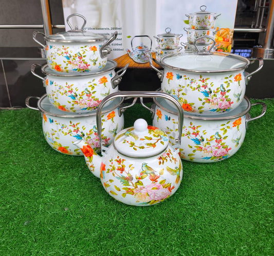 Floral-Patterned Enamel Cookware set