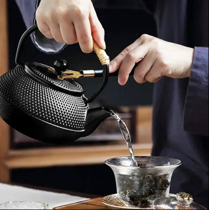 Original heavy duty cast iron tea pot with infuser, cast iron coaster and spoon