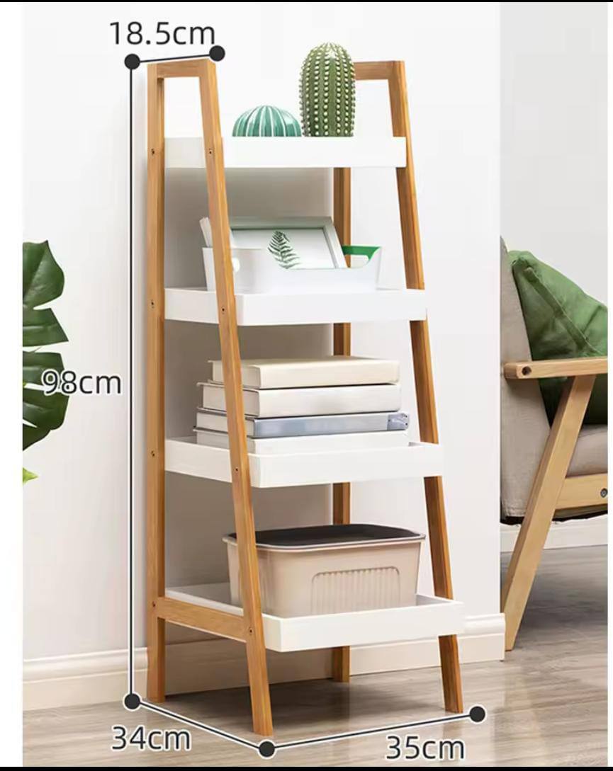 4 Tier Ladder Shelf Wood Storage Rack