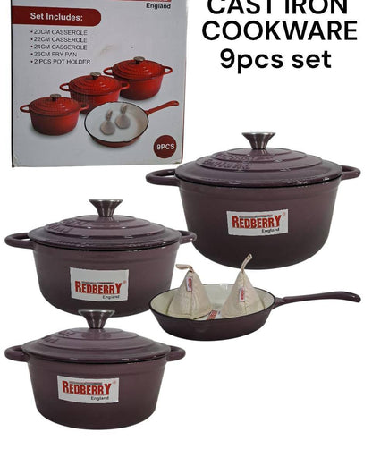 9pcs Enamel Cast iron cooking pots