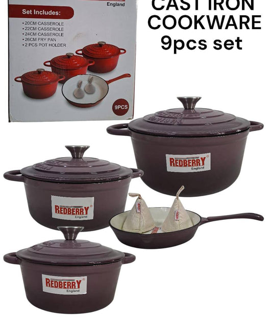 9pcs Enamel Cast iron cooking pots