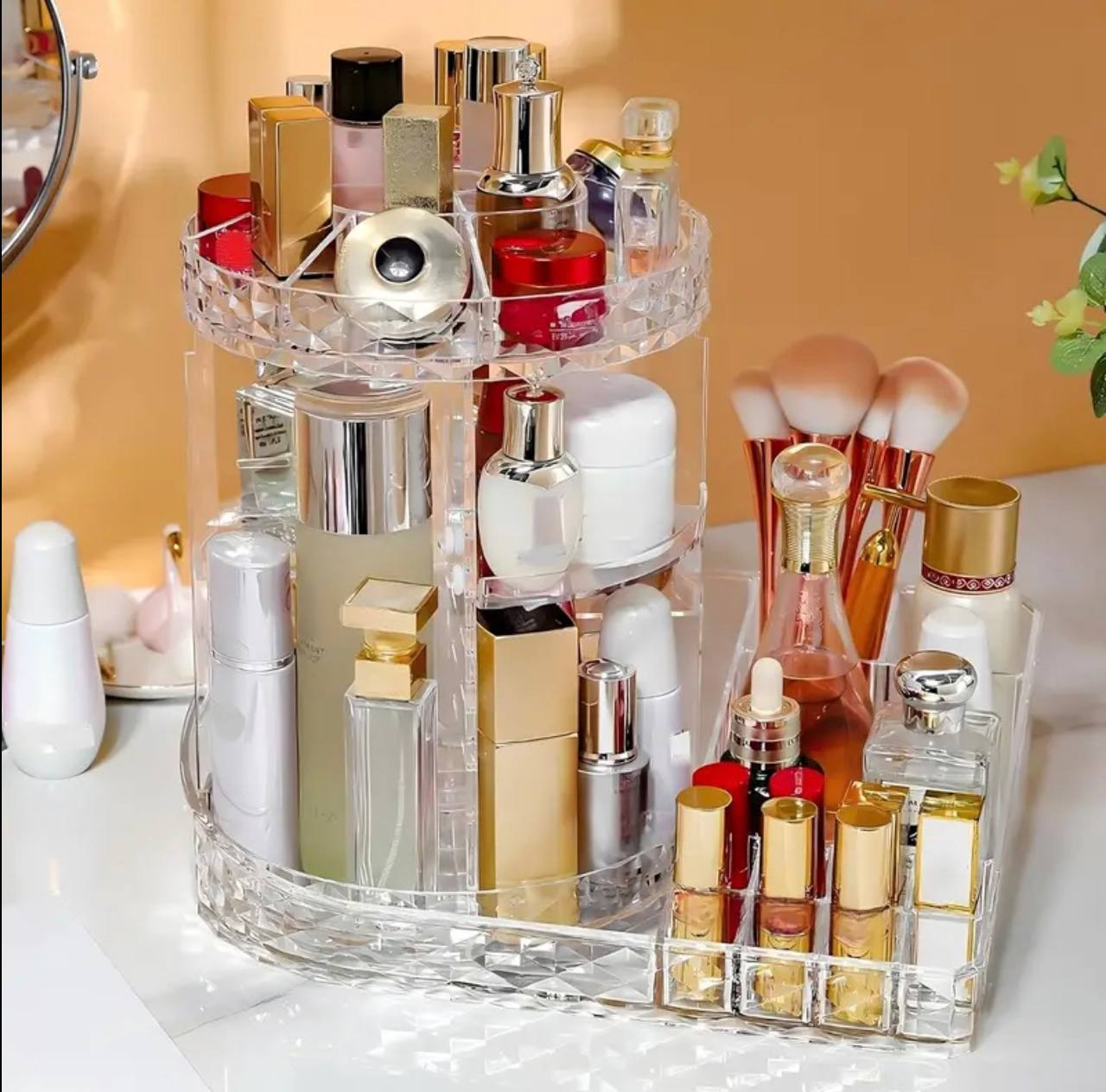 Elevate Your Vanity: Rotating Luxury Cosmetic Organizer