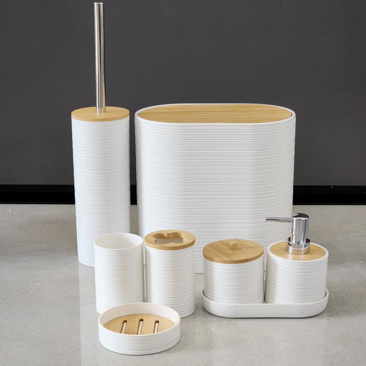 Luxury Bamboo Plastic Bathroom 
Accessories set.