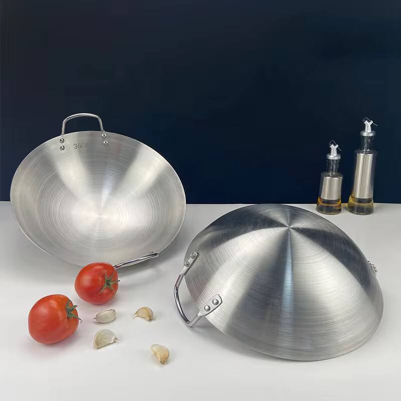 Thickened heavy gauge aluminum two  sided-handle wok frying pan
