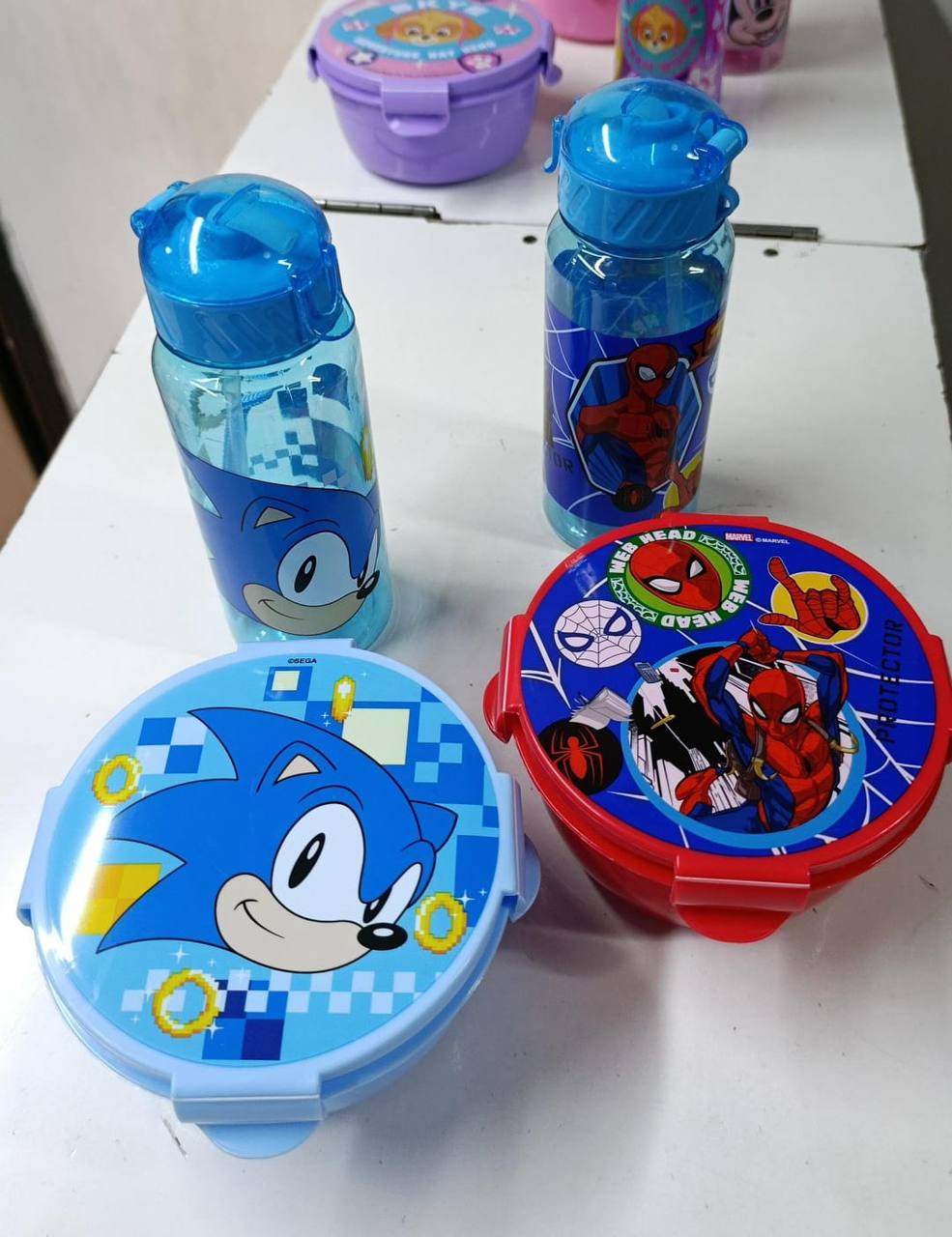 Combo Disney cartoon themed, Sonic, paw patrol, Spiderman, Mickey mouse 2-in-1 Lunch Box with bottle Set with straw