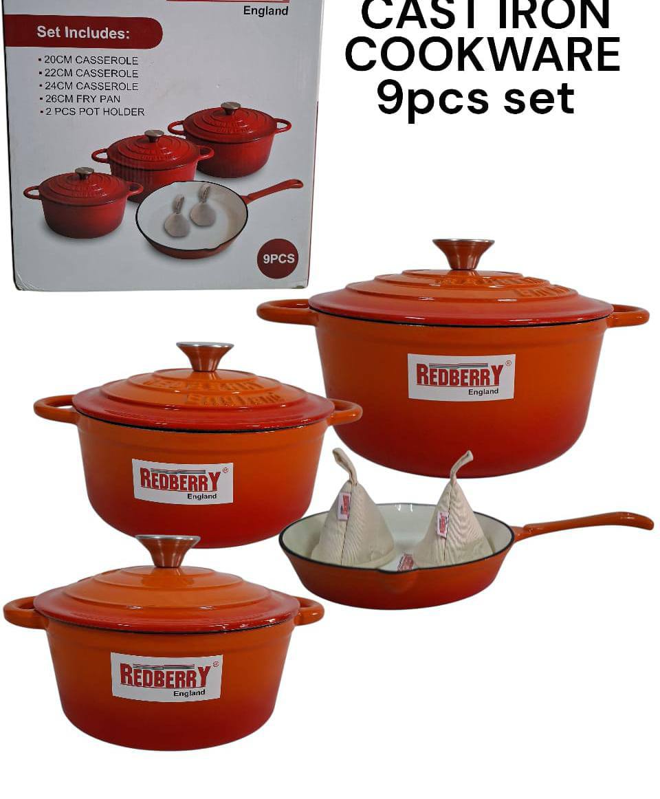 9pcs Enamel Cast iron cooking pots