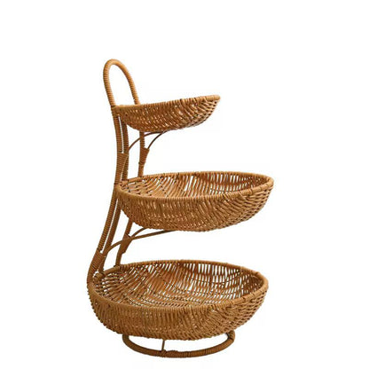 3 tier Handmade unique rattan fruit rack