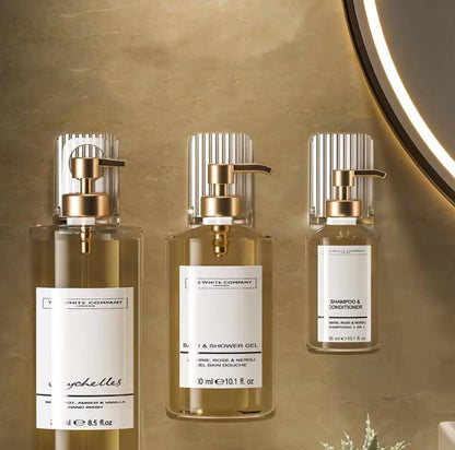 WALL mounted shower gel bottle rack holders 
designed to hold pump-style bottles.
