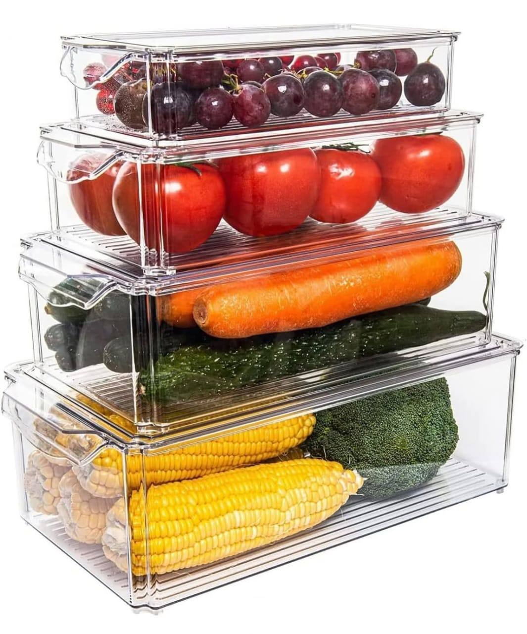 4 pcs Big capacity BPA-Free Stackable acrylic Fridge Organizer Bins with Lids