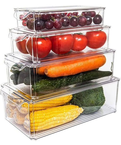 4 pcs Big capacity BPA-Free Stackable acrylic Fridge Organizer Bins with Lids
