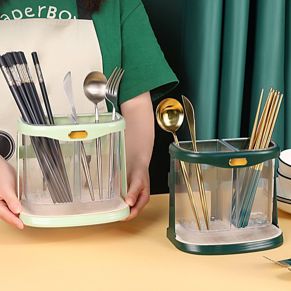 Double grid cutlery organiser with drain hole and detachable drain tray