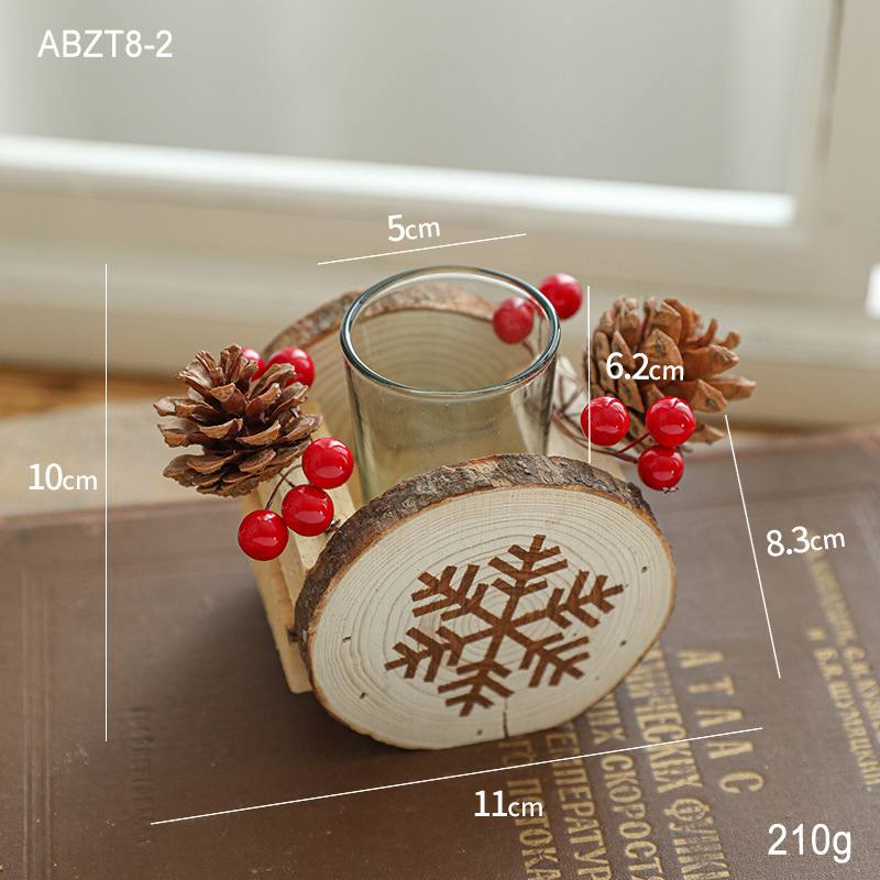Wooden Candlestick Christmas Decoration Candle Holder Desktop Ornaments Creative Pattern Crafts