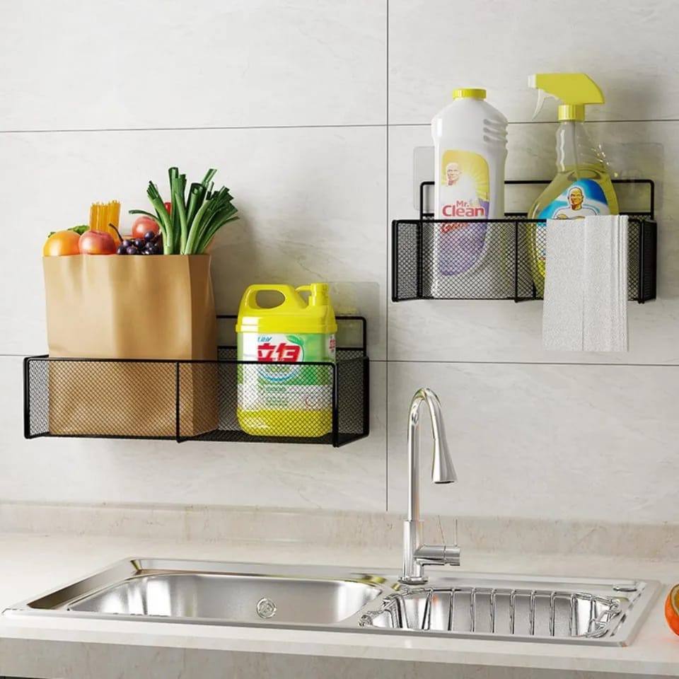 Large Mesh Bathroom rack with self adhesive stickers