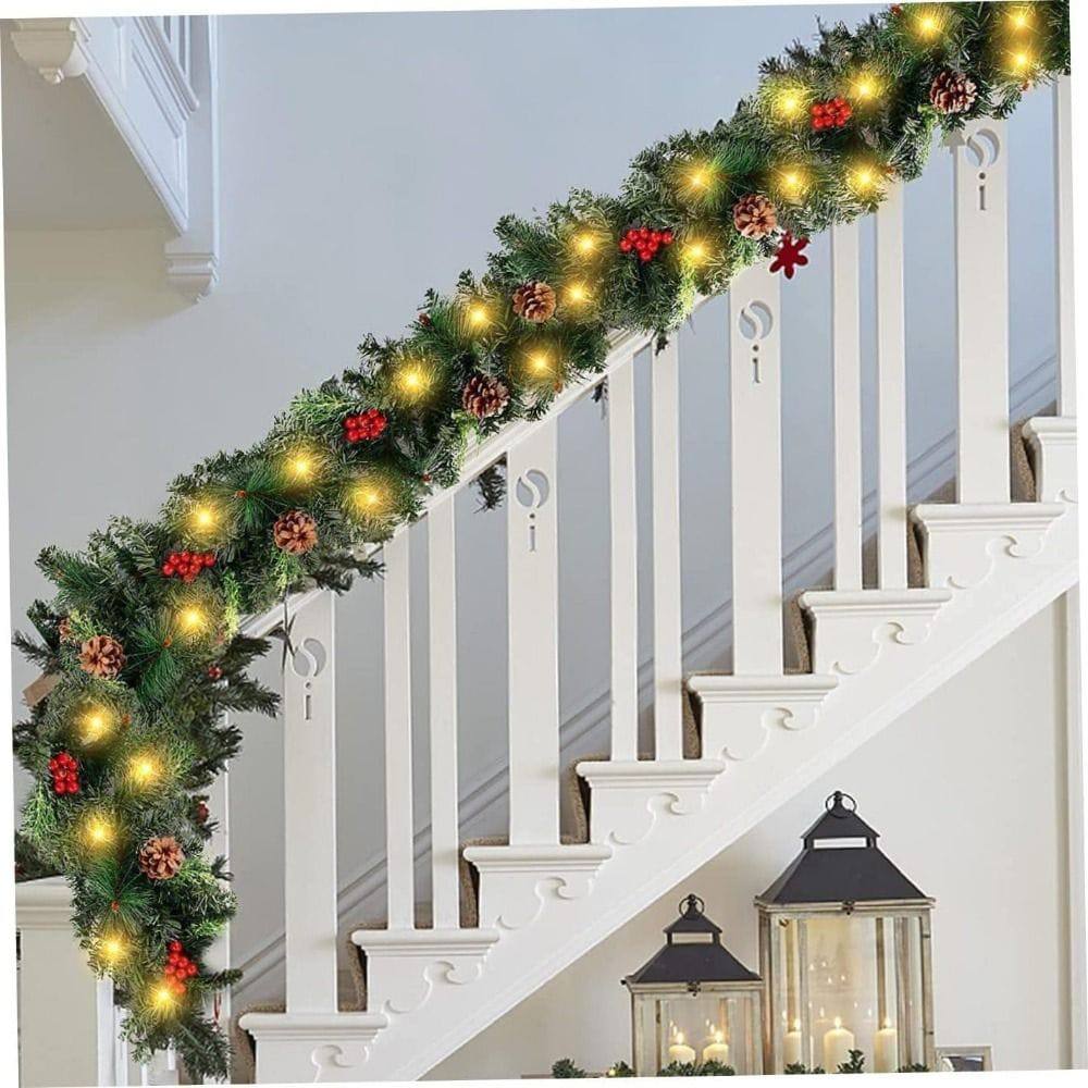 2.7M Christmas Garland  decoration with pinecones,red berries