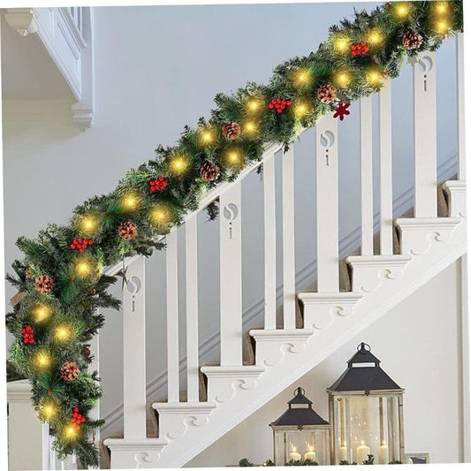 2.7M Christmas Garland  decoration with pinecones,red berries