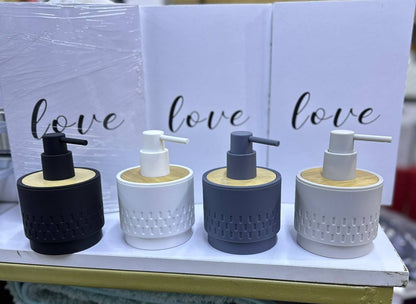 Bamboo luxury Lotion pump bottle for kitchen/ bathroom countertops / shower gel/ decorative soap dispenser
