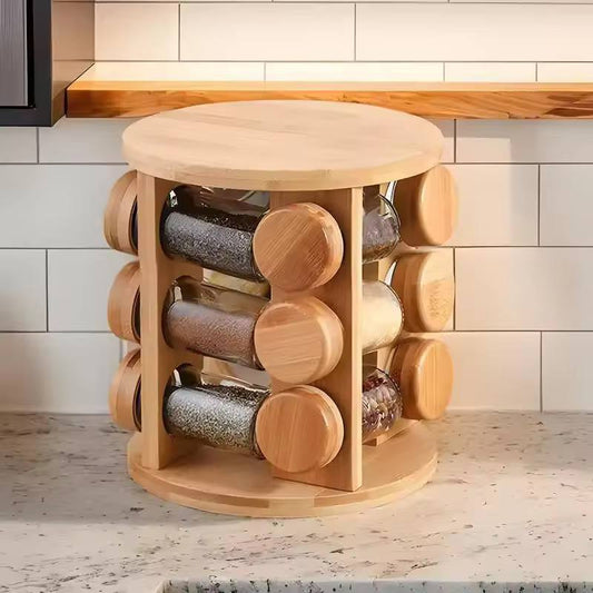 12 in 1 wooden spice rack with spice jars