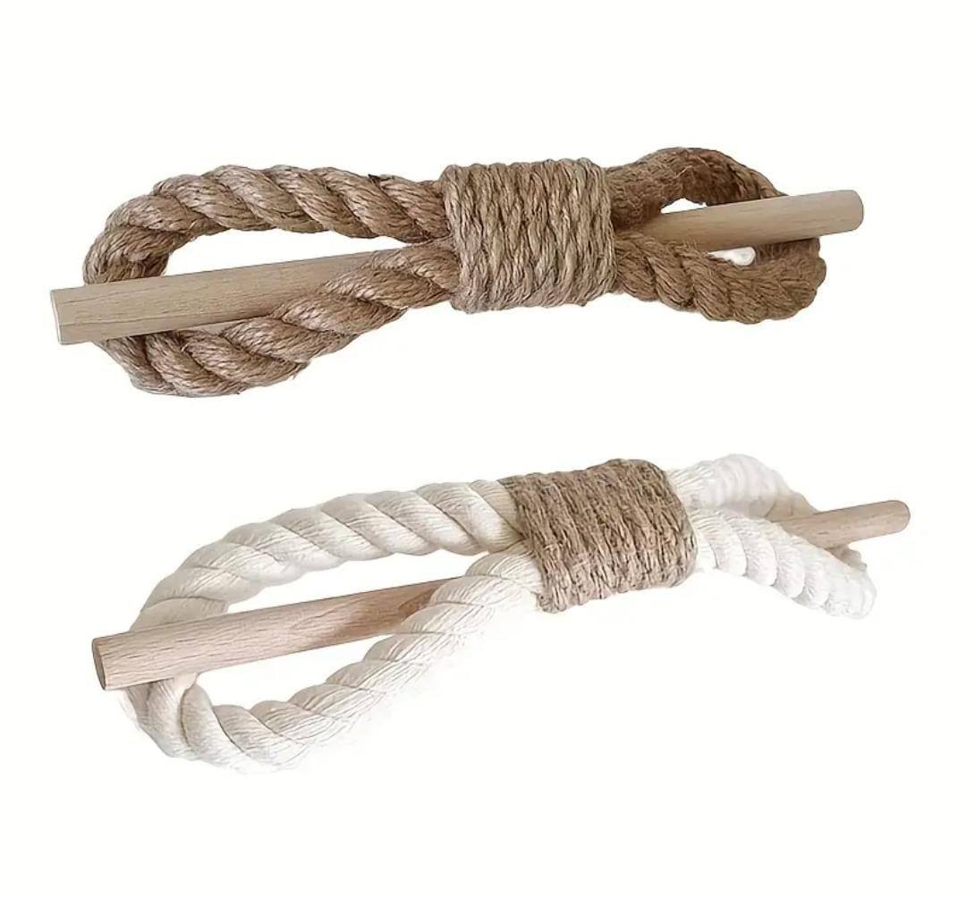 Curtain Tiebacks Rustic Holdbacks for Drapes, Farmhouse Tie Backs for Curtains, Cotton Jute Rope with Wood Club, Natural Boho Decor Shabby Chic Drapery Holder, Pack-2