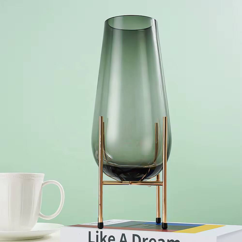 Nordic Modern Creative  Glass Vase With Metallic Stand