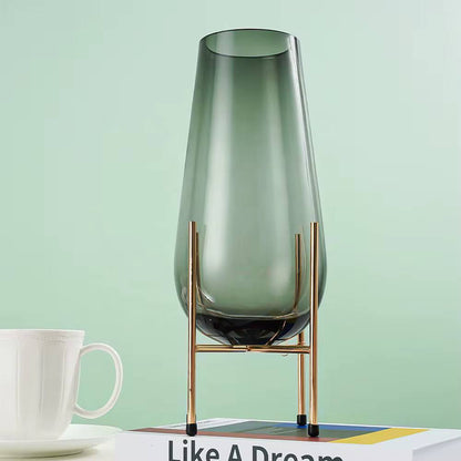 Nordic Modern Creative  Glass Vase With Metallic Stand