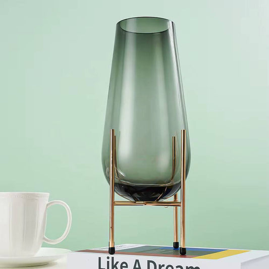 Nordic Modern Creative  Glass Vase With Metallic Stand