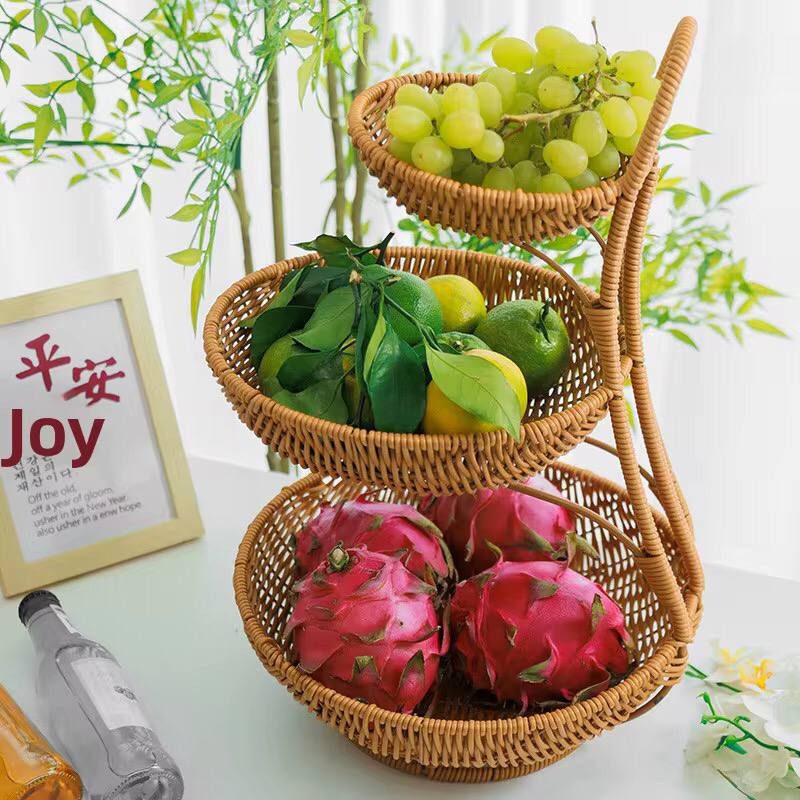 3 tier Handmade unique rattan fruit rack