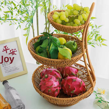 3 tier Handmade unique rattan fruit rack