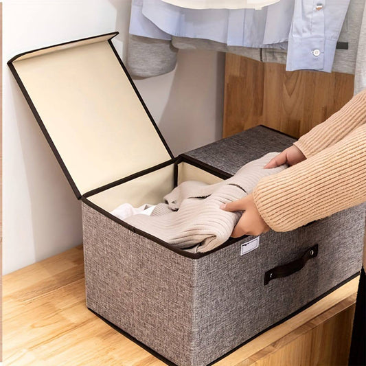 Foldable cotton linen closet storage box with double cover organizer