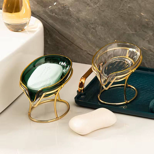 Happy life 45 degree slanted self draining soap dish with a golden stand m