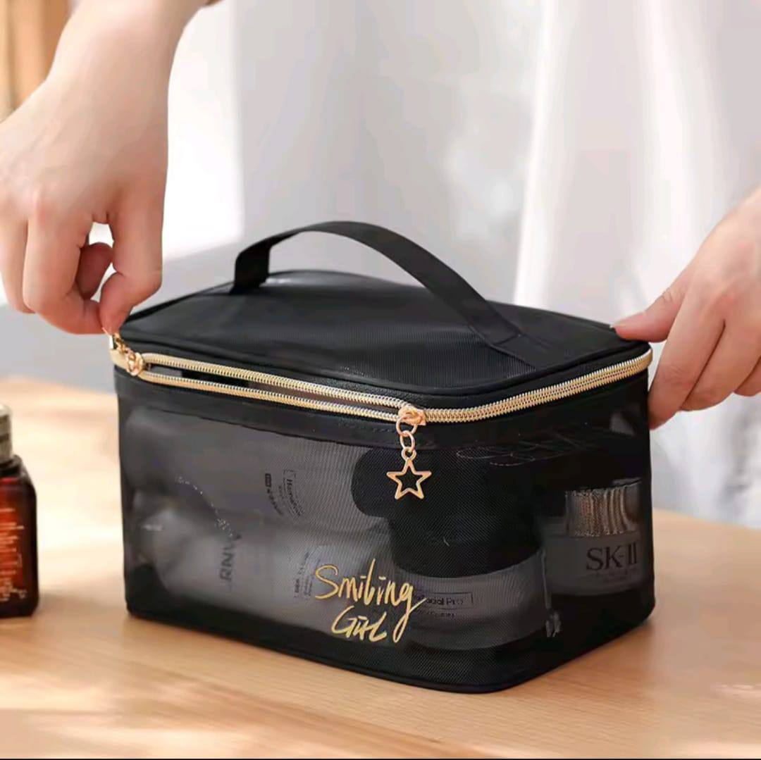 Pretty transparent toiletry bag 
double zippers, multifunction cosmetic storage bag