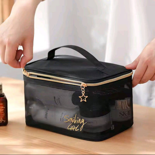 Pretty transparent toiletry bag 
double zippers, multifunction cosmetic storage bag