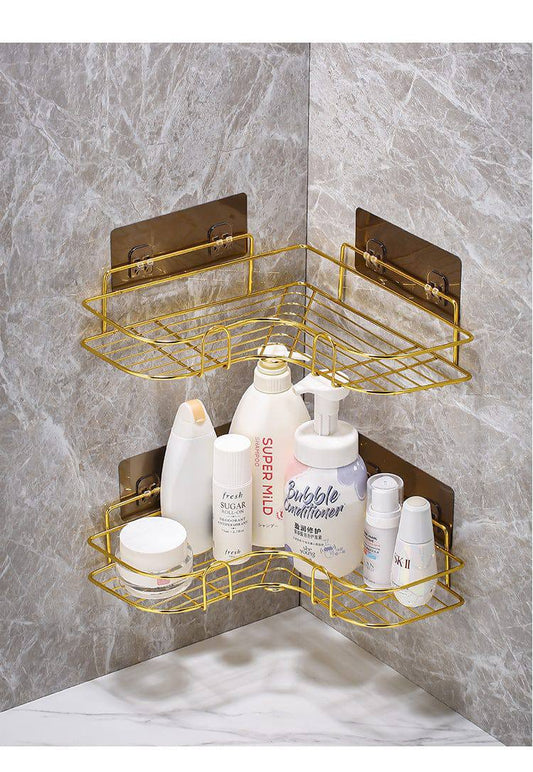 Triangular Golden metallic corner bathroom shelf
