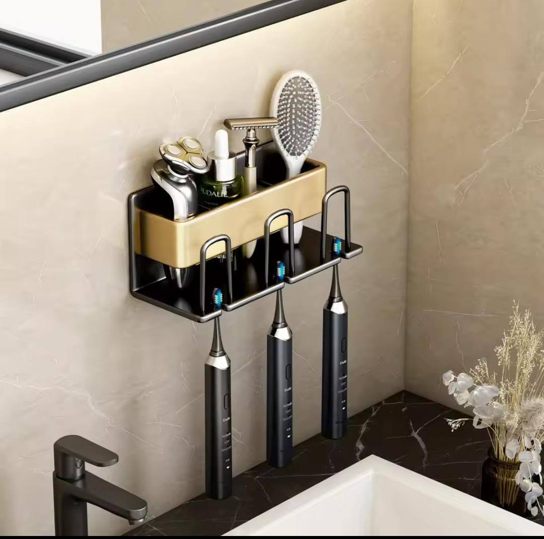 Metallic wall mounted tooth brush/paste holder