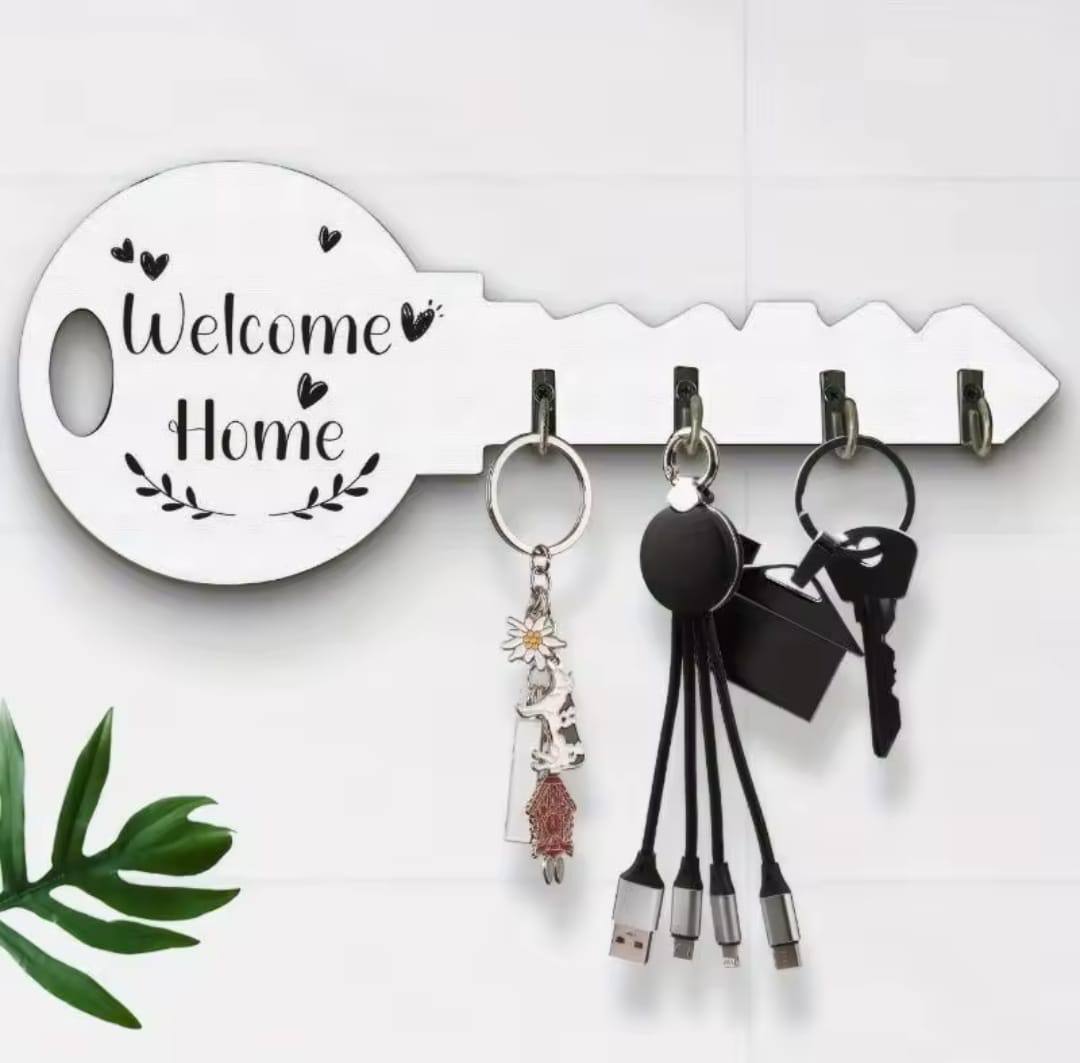 Welcome Home Wooden Key Holder with Hooks