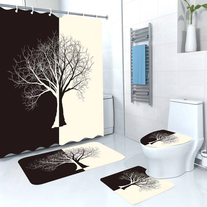 3D 4in1 bathroom woolen mats with a waterproof shower curtain